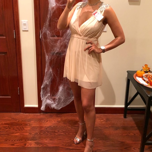 Champagne chiffon-shoulder detailing dress size XS - Picture 4 of 5